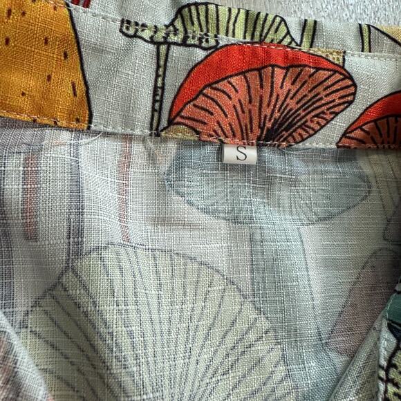 Retro Mushroom Shroom Button Up Shirt Womens S Collared Long Sleeve Art To Wear - Picture 3 of 6